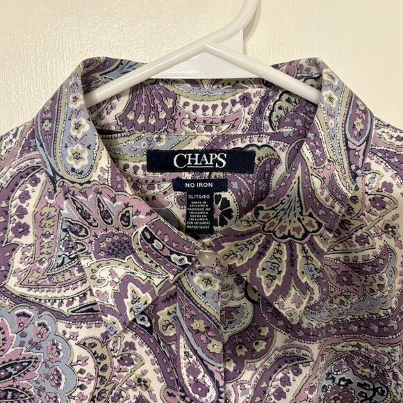 Ralph Lauren CHAPS Women's L/S Purple Paisley No Iron Button-Front Shirt Top XL - Picture 3 of 9